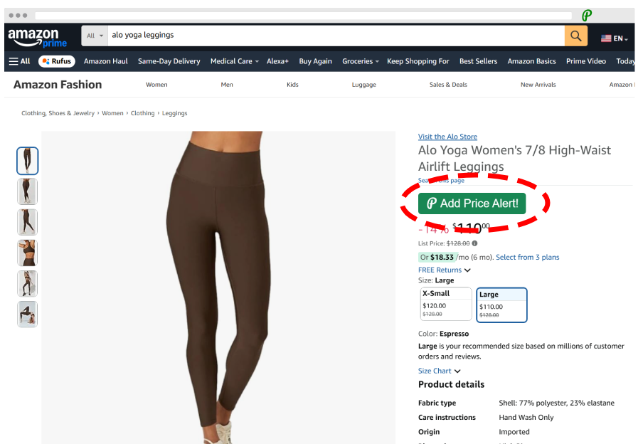 Screenshot of PriceLasso adding alerts