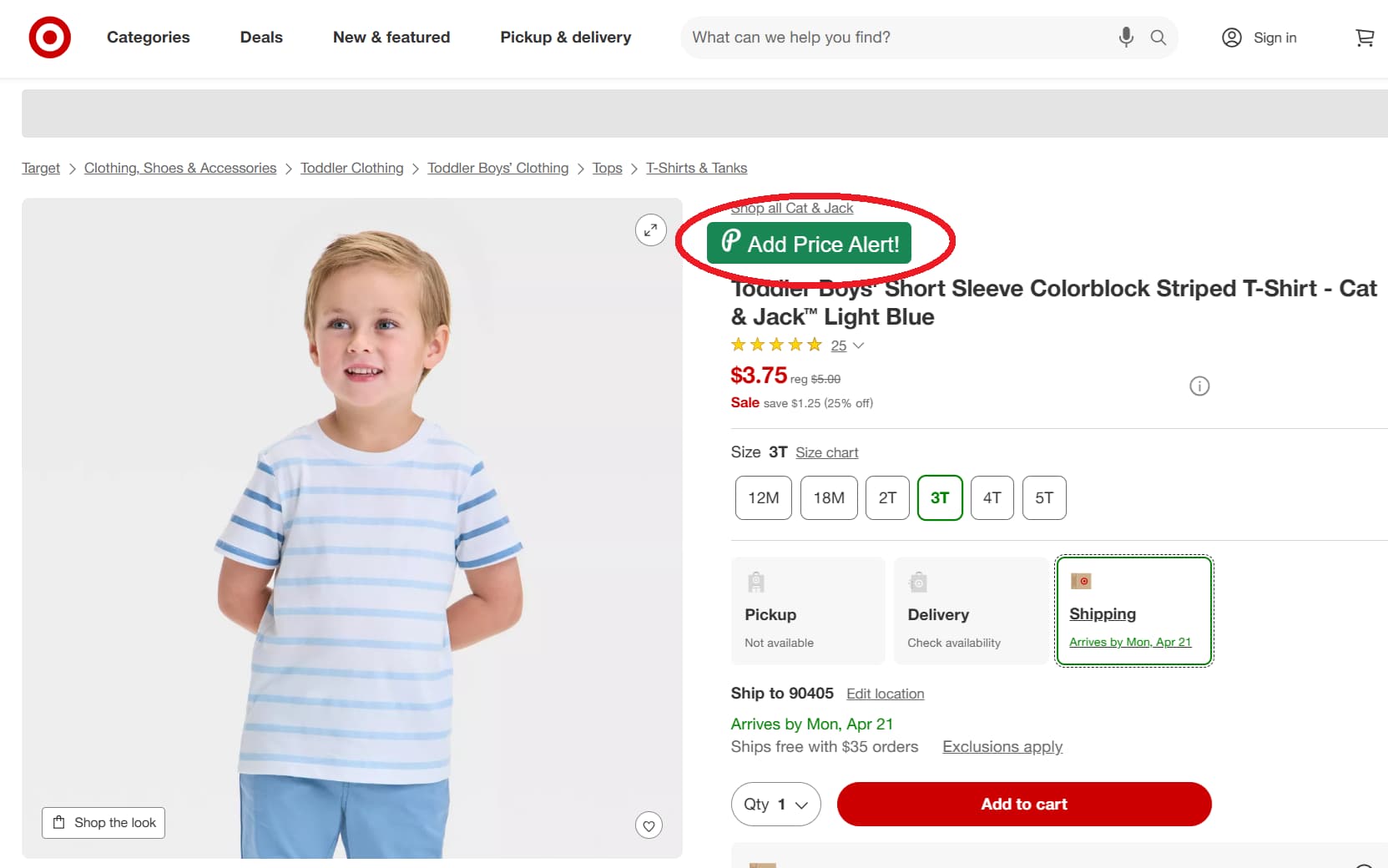 Target price tracker button for product price drop alerts and price history